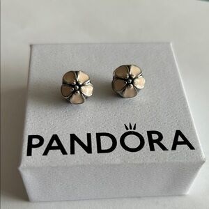 Pandora Silver and Cream Flower Earrings